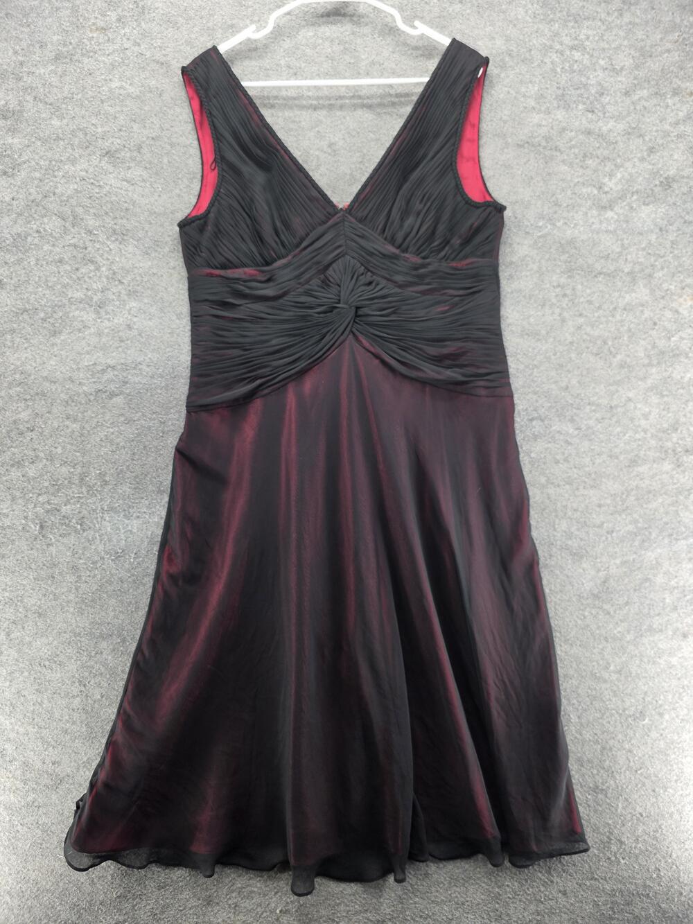 Adrianna Papell Dress Womens 16 Black Fit & Flare Midi Sleeveless Ruched Pleated